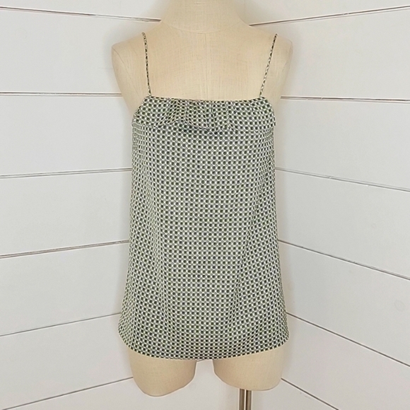 J CREW size 0 white with green & black print slinky tank top - Picture 1 of 5
